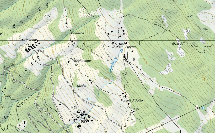 Landeskarte swisstopo mit dem Schutzperimeter von Ticino-Riazzino (Hydromessstation)