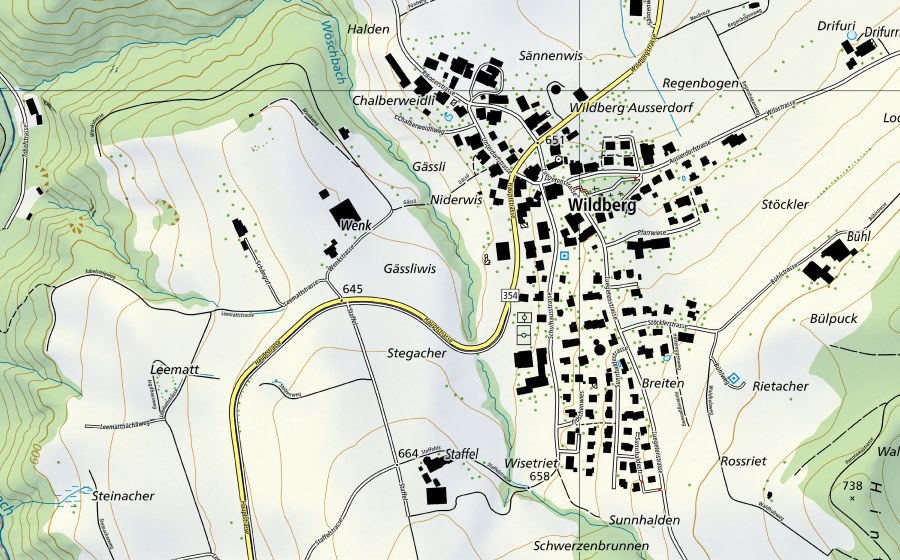 swisstopo national map showing the protected perimeter of Töss-Neftenbach (Hydrological station)