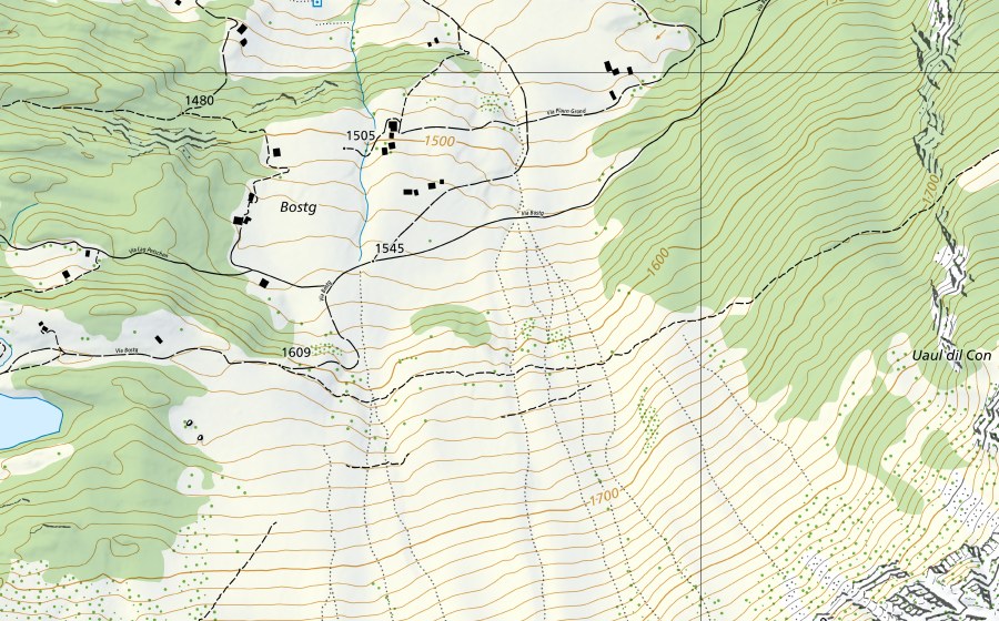 swisstopo national map showing the protected perimeter of Vorderrhein-Ilanz (Hydrological station)