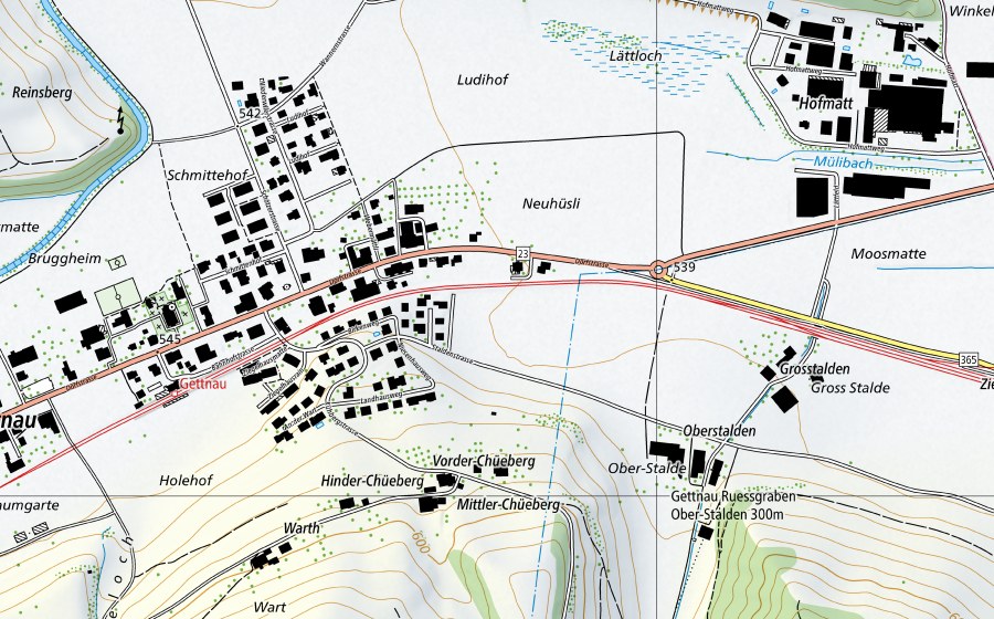 Landeskarte swisstopo mit dem Schutzperimeter von Wigger-Zofingen (Hydromessstation)