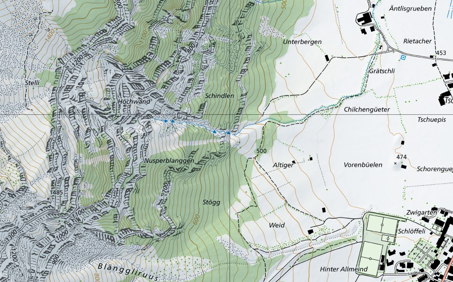 Carte nationale swisstopo avec le périmètre protégé de Zürichsee (Obersee), Schmerikon (Station hydrométrique)