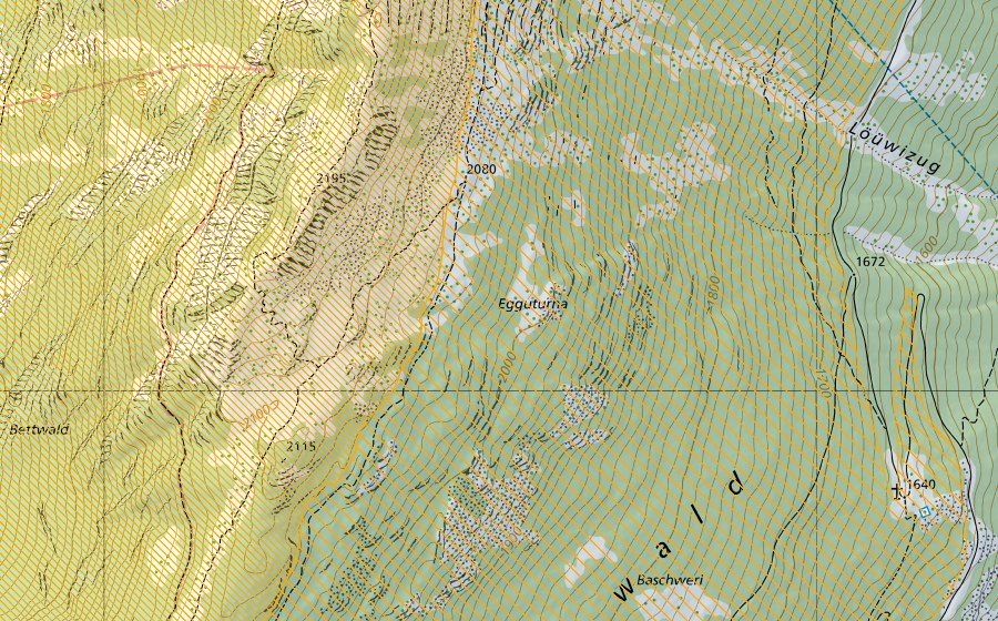 swisstopo national map showing the protected perimeter of Aletschwald (Federal hunting reserve)