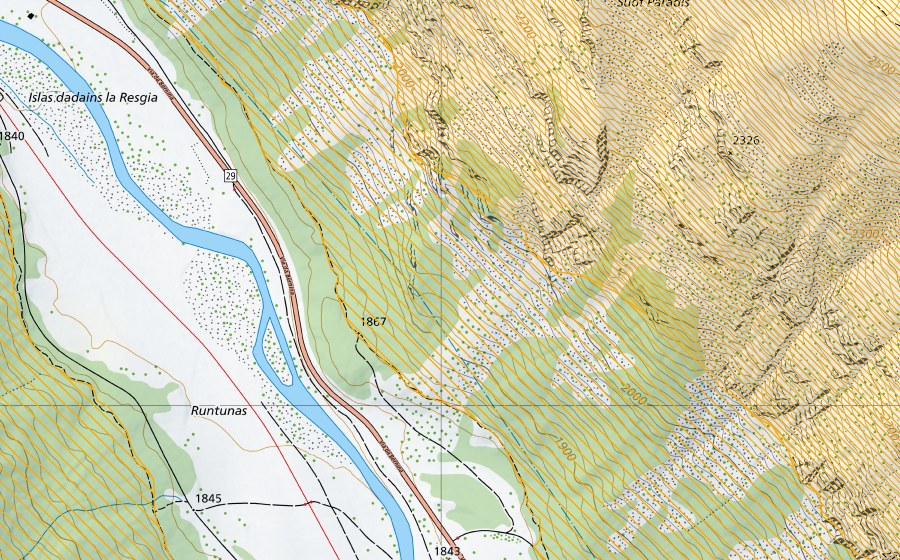 swisstopo national map showing the protected perimeter of Bernina-Albris (Federal hunting reserve)