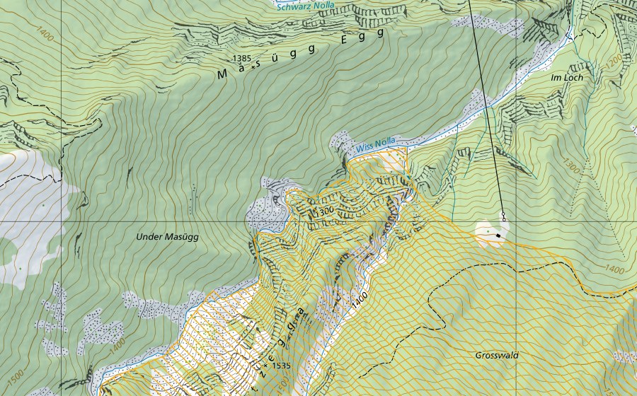 Carte nationale swisstopo avec le périmètre protégé de Beverin (District franc fédéral)