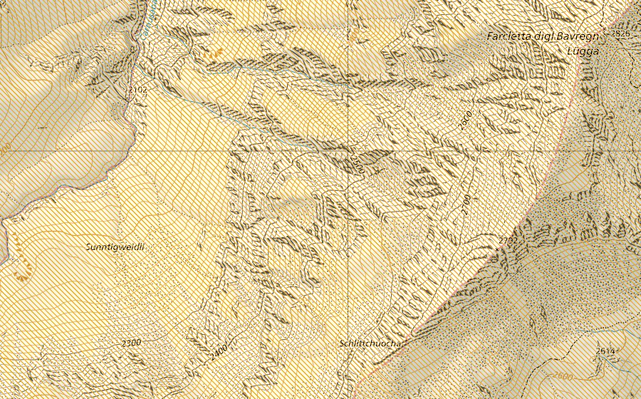 swisstopo national map showing the protected perimeter of Beverin (Federal hunting reserve)