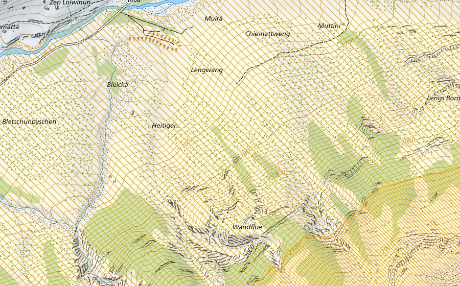 swisstopo national map showing the protected perimeter of Bietschhorn (Federal hunting reserve)