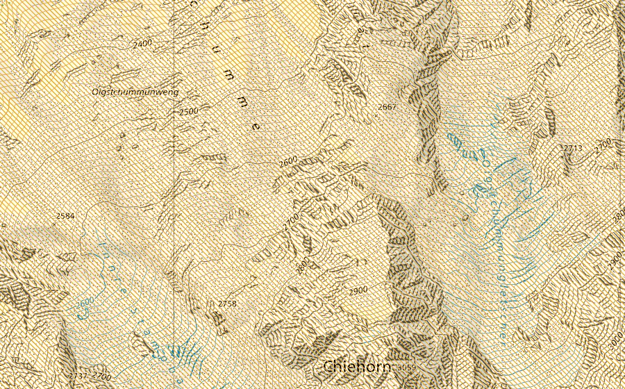 Landeskarte swisstopo mit dem Schutzperimeter von Bietschhorn (Jagdbanngebiet)