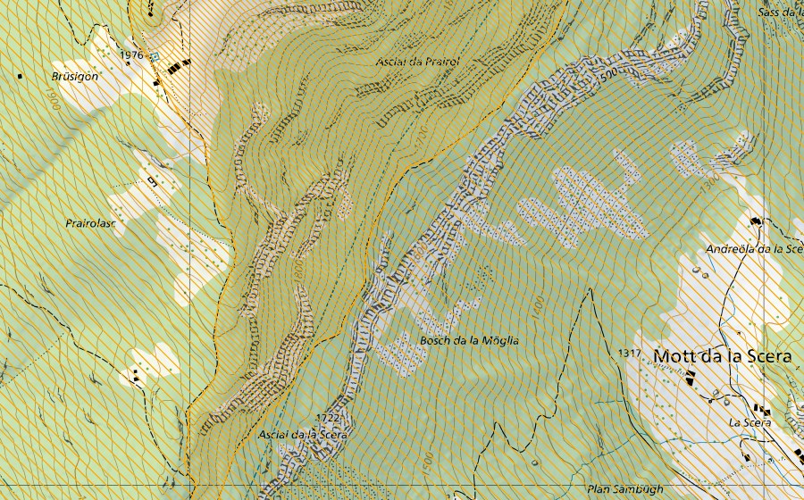Carte nationale swisstopo avec le périmètre protégé de Campasc (District franc fédéral)