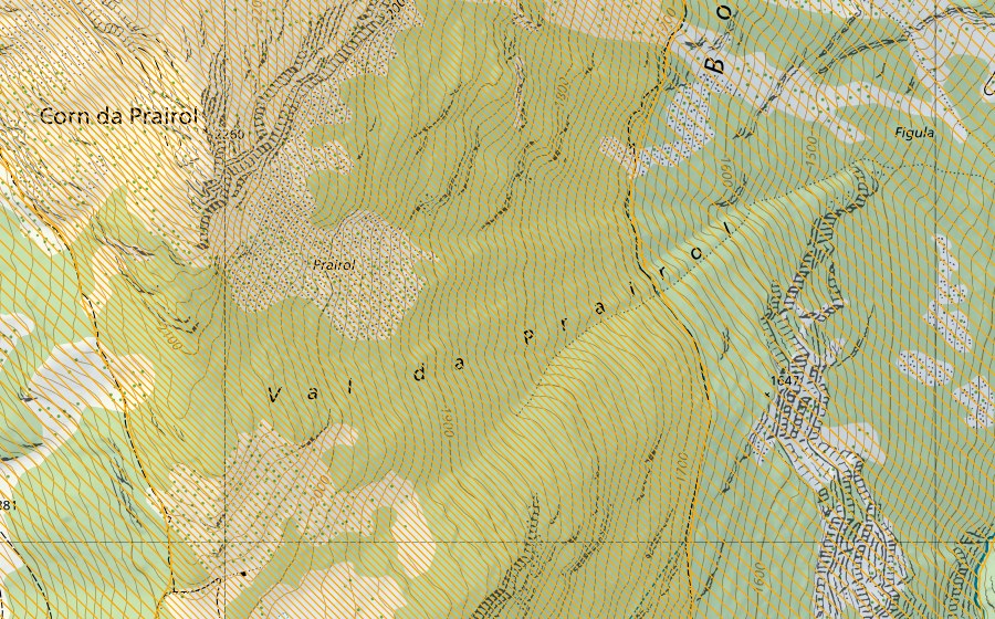 Landeskarte swisstopo mit dem Schutzperimeter von Campasc (Jagdbanngebiet)