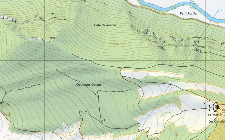 swisstopo national map showing the protected perimeter of Creux-du-Van (Federal hunting reserve)