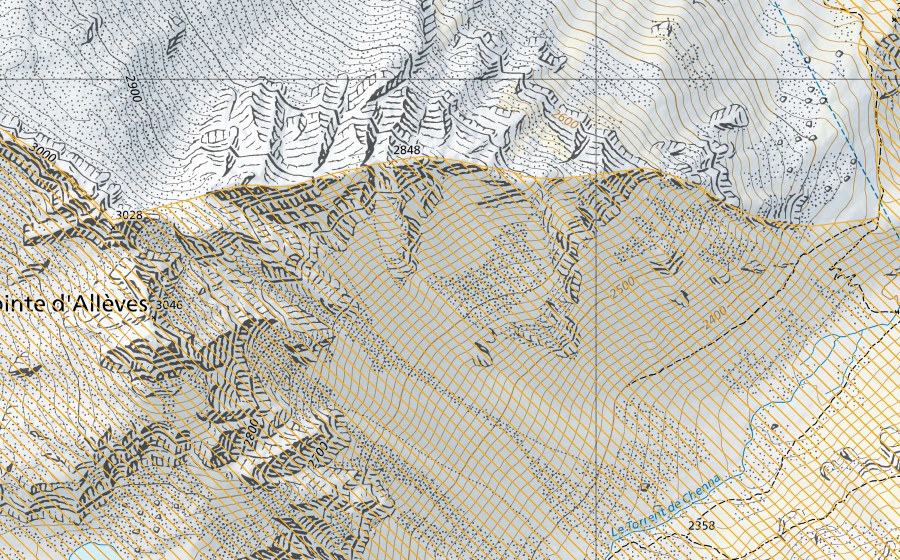 Carte nationale swisstopo avec le périmètre protégé de Dixence (District franc fédéral)