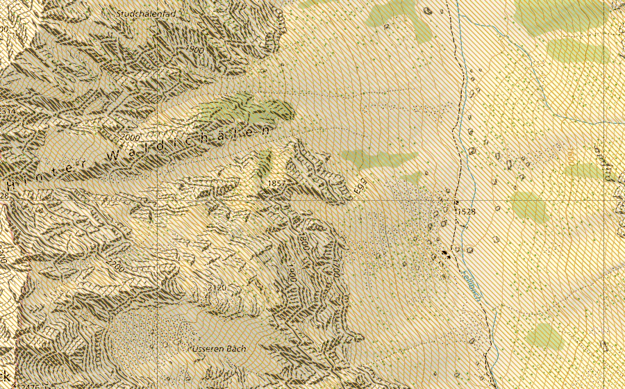 Landeskarte swisstopo mit dem Schutzperimeter von Fellital (Jagdbanngebiet)