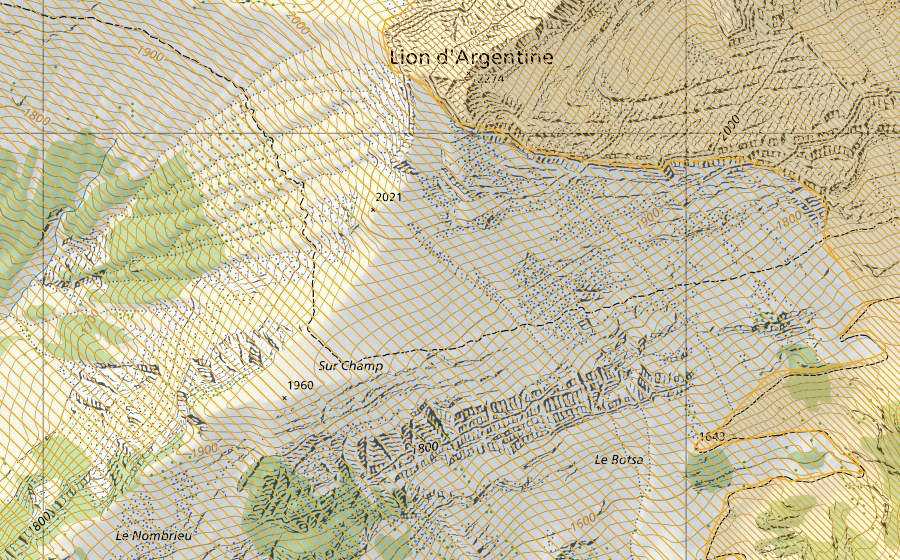 swisstopo national map showing the protected perimeter of Grand Muveran (Federal hunting reserve)