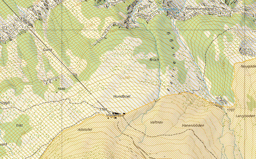 Carte nationale swisstopo avec le périmètre protégé de Graue Hörner (District franc fédéral)