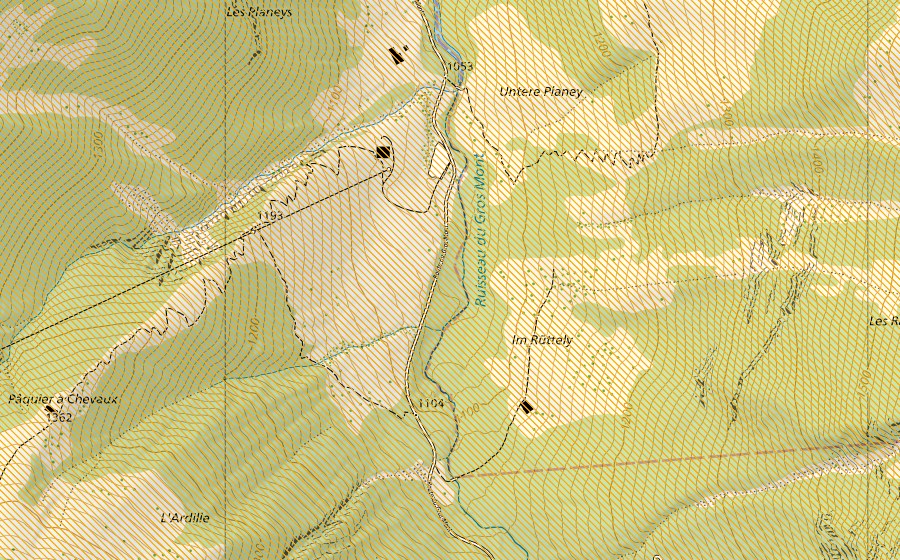 Landeskarte swisstopo mit dem Schutzperimeter von Hochmatt-Motélon (Jagdbanngebiet)