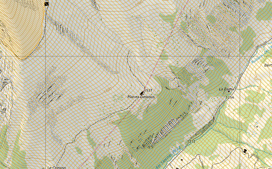 swisstopo national map showing the protected perimeter of Les Bimis-Ciernes Picat (Federal hunting reserve)