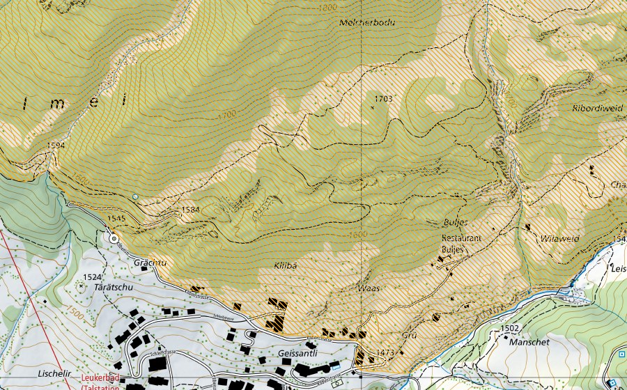 Carte nationale swisstopo avec le périmètre protégé de Leukerbad (District franc fédéral)