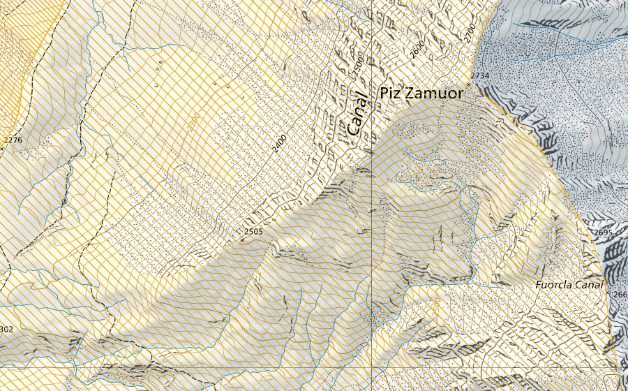 swisstopo national map showing the protected perimeter of Pez Vial/Greina (Federal hunting reserve)
