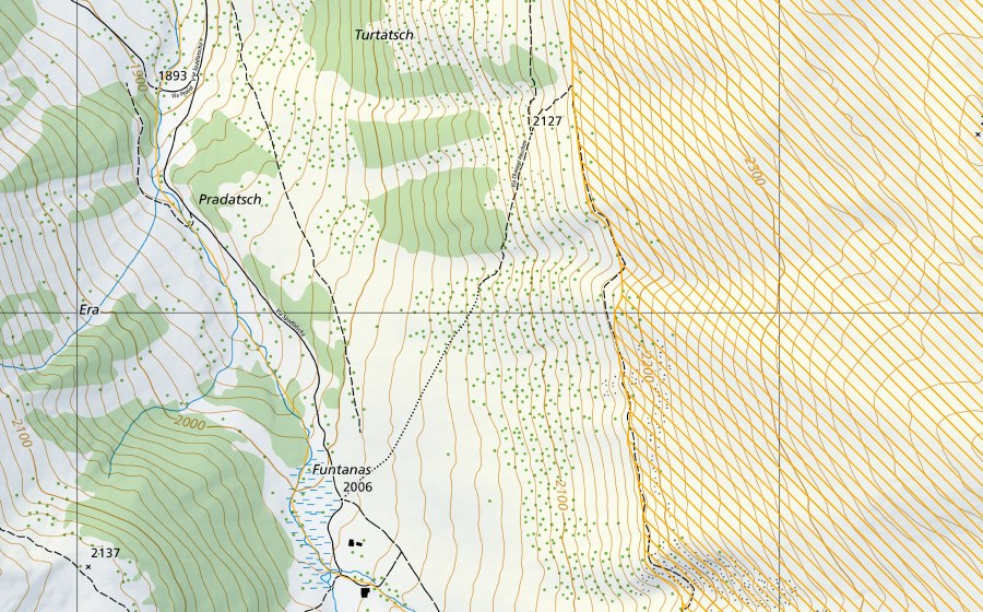 swisstopo national map showing the protected perimeter of Piz Ela (Federal hunting reserve)