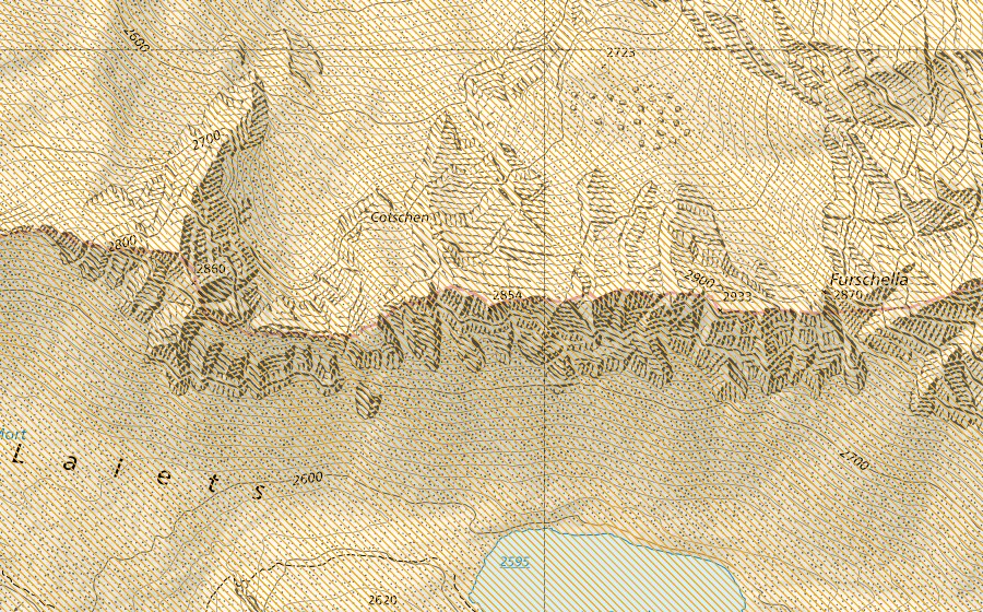 Landeskarte swisstopo mit dem Schutzperimeter von Piz Ela (Jagdbanngebiet)