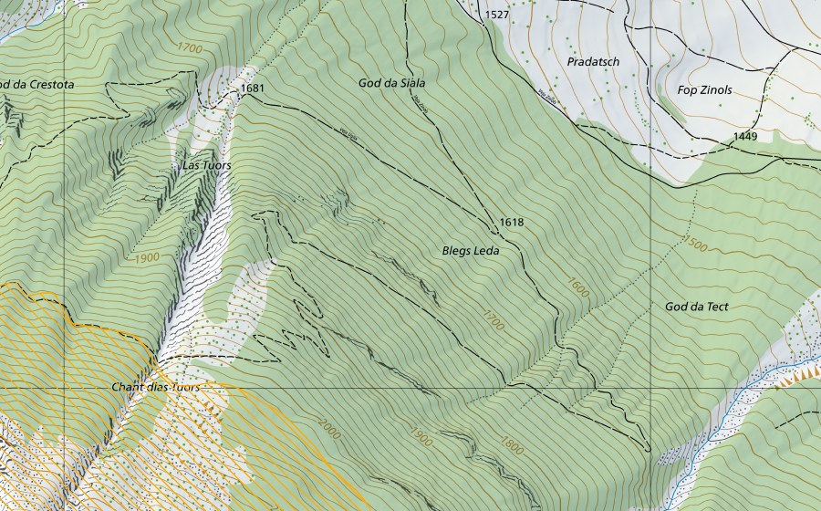 Carte nationale swisstopo avec le périmètre protégé de Piz Ela (District franc fédéral)