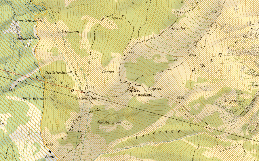 Carte nationale swisstopo avec le périmètre protégé de Schilt (District franc fédéral)