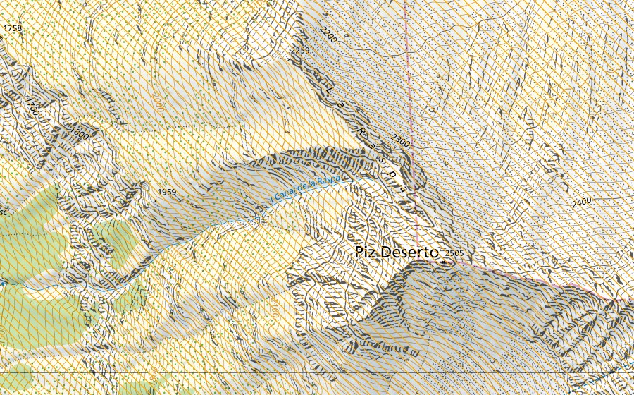 Landeskarte swisstopo mit dem Schutzperimeter von Trescolmen (Jagdbanngebiet)