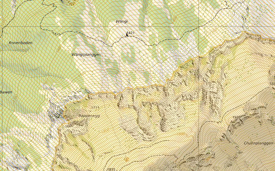 Carte nationale swisstopo avec le périmètre protégé de Urirotstock (District franc fédéral)