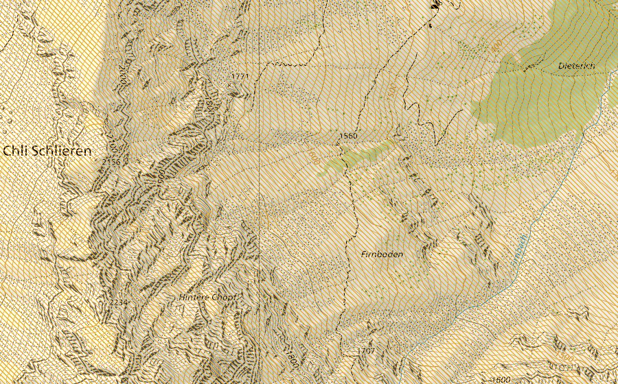 Landeskarte swisstopo mit dem Schutzperimeter von Urirotstock (Jagdbanngebiet)