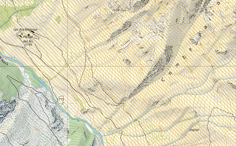 Carta nazionale swisstopo con il perimetro protetto di Val Ferret / Combe de l'A (Bandita federale)