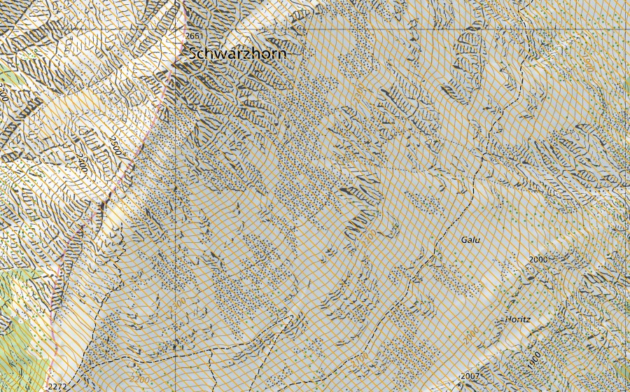 Carte nationale swisstopo avec le périmètre protégé de Wilerhorn (District franc fédéral)