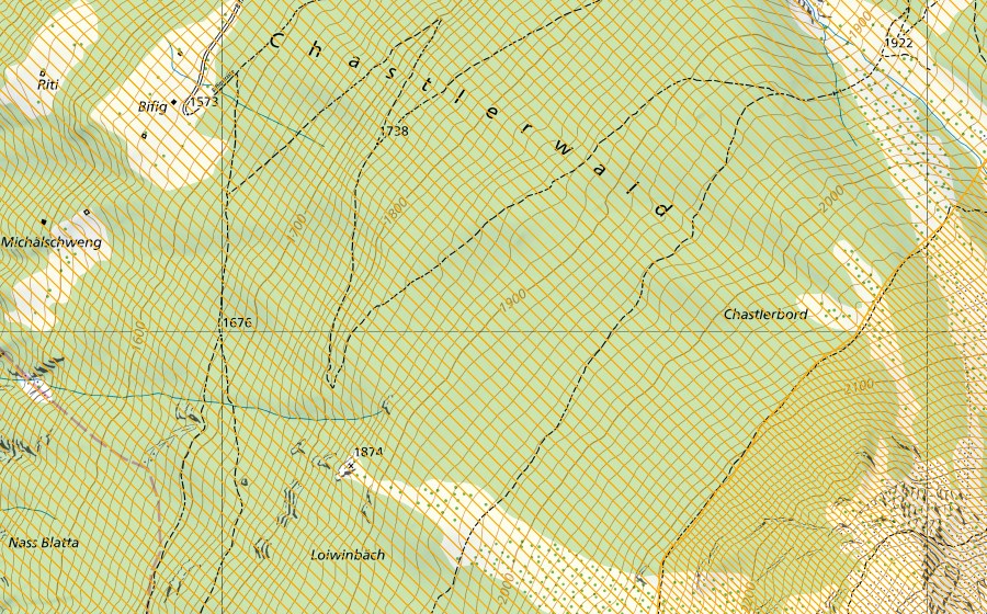 Carte nationale swisstopo avec le périmètre protégé de Wilerhorn (District franc fédéral)