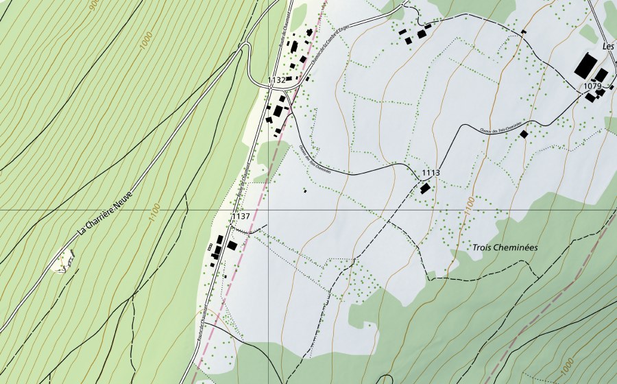 swisstopo national map showing the protected perimeter of Chaumont (NABEL air station)