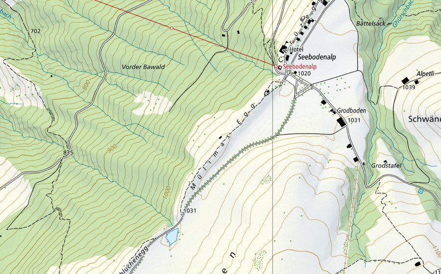 Landeskarte swisstopo mit dem Schutzperimeter von Rigi-Seebodenalp (Luftmessstation NABEL)