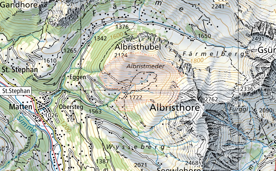 Landeskarte swisstopo mit dem Schutzperimeter von Albrist (Moorlandschaft)