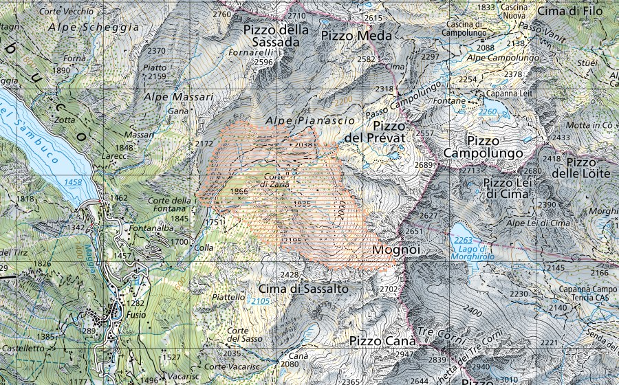 Carta nazionale swisstopo con il perimetro protetto di Alpe Zaria (Paesaggio palustre)