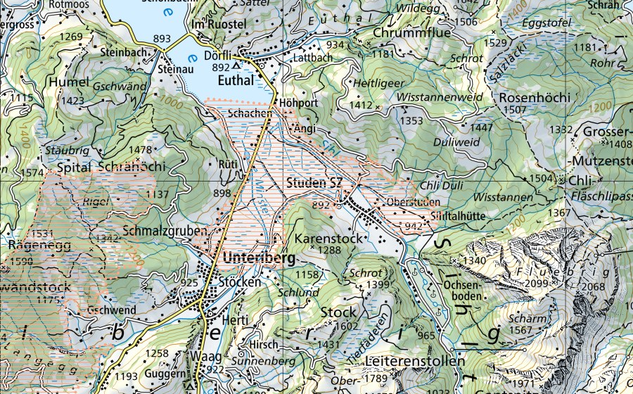 Carte nationale swisstopo avec le périmètre protégé de Breitried/Unteriberg (Paysage marécageux)