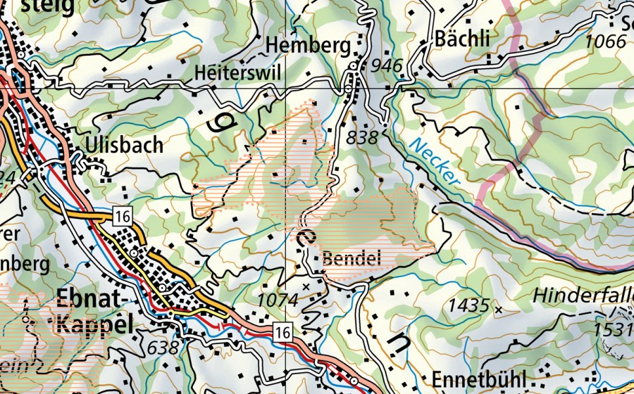 swisstopo national map showing the protected perimeter of Chellen (Mire landscape)
