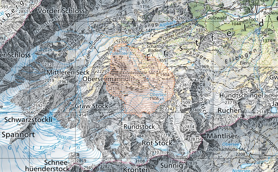 swisstopo national map showing the protected perimeter of Fulensee (Mire landscape)