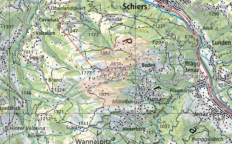 Carte nationale swisstopo avec le périmètre protégé de Furner Berg (Paysage marécageux)