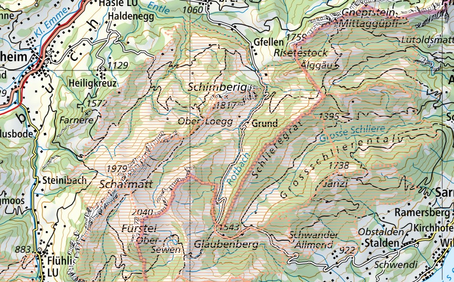 Carte nationale swisstopo avec le périmètre protégé de Glaubenberg (Paysage marécageux)
