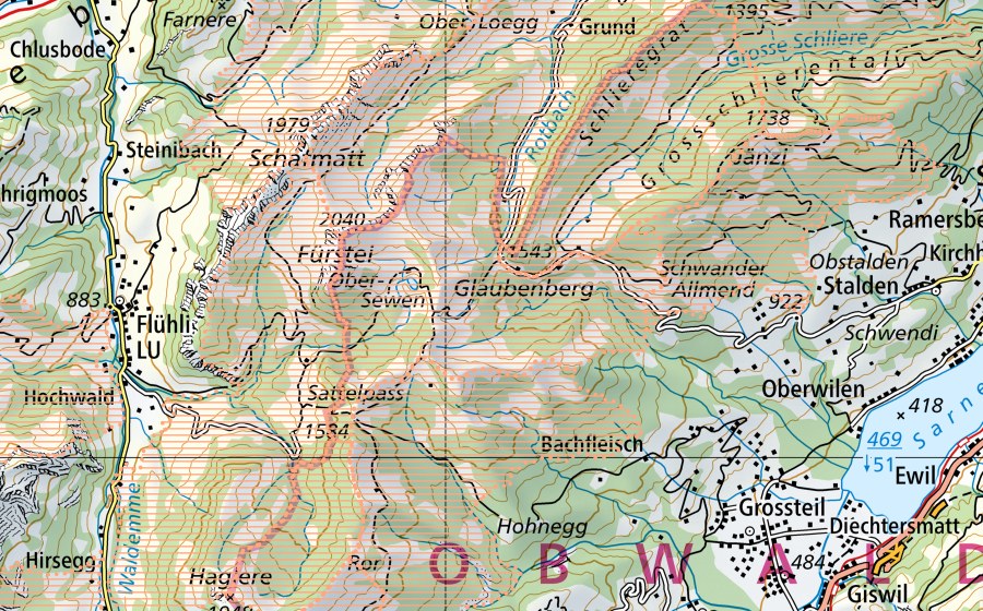 Landeskarte swisstopo mit dem Schutzperimeter von Glaubenberg (Moorlandschaft)