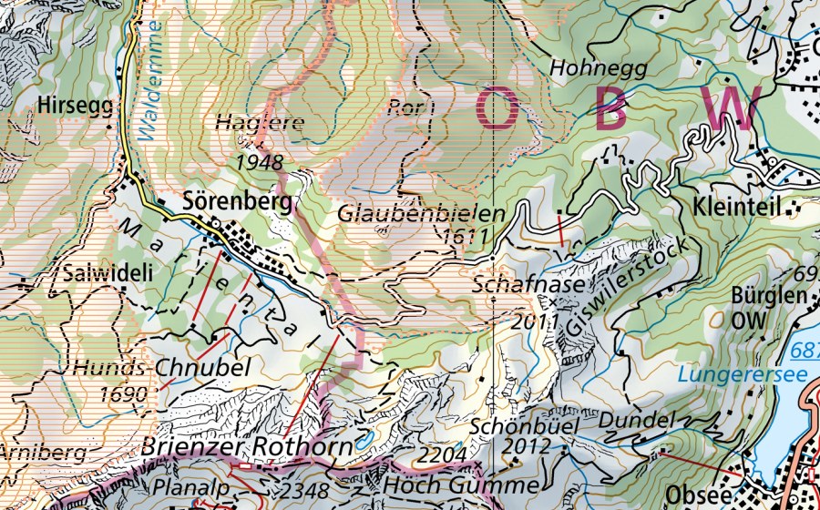 Landeskarte swisstopo mit dem Schutzperimeter von Glaubenberg (Moorlandschaft)