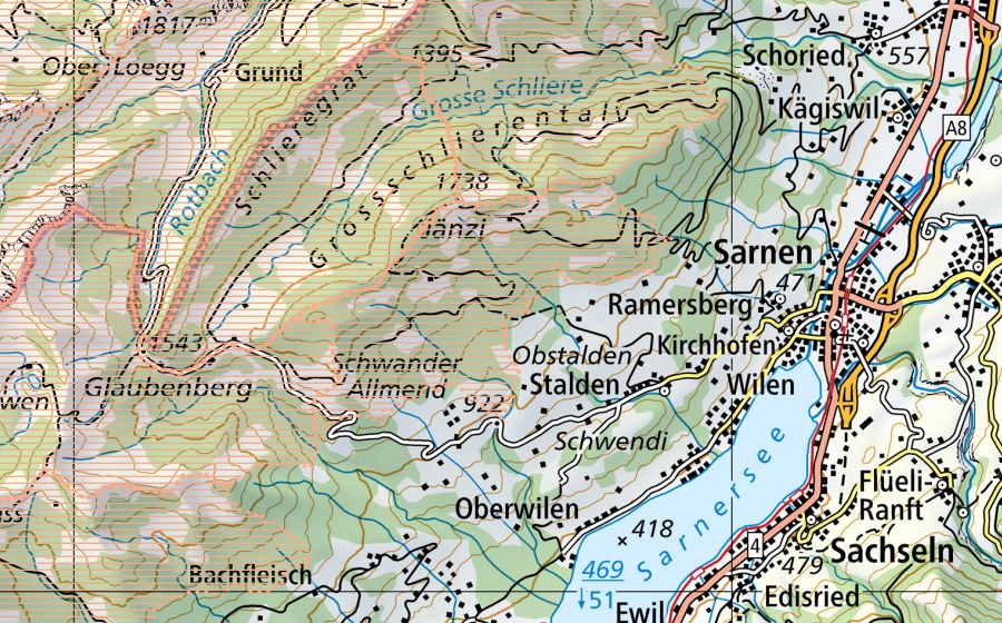 Carte nationale swisstopo avec le périmètre protégé de Glaubenberg (Paysage marécageux)