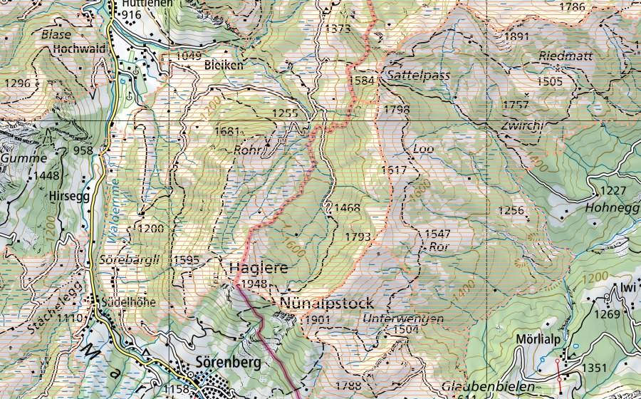 Carte nationale swisstopo avec le périmètre protégé de Glaubenberg (Paysage marécageux)