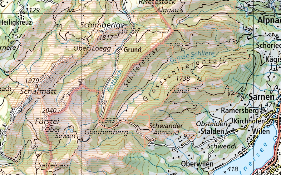 Carta nazionale swisstopo con il perimetro protetto di Glaubenberg (Paesaggio palustre)