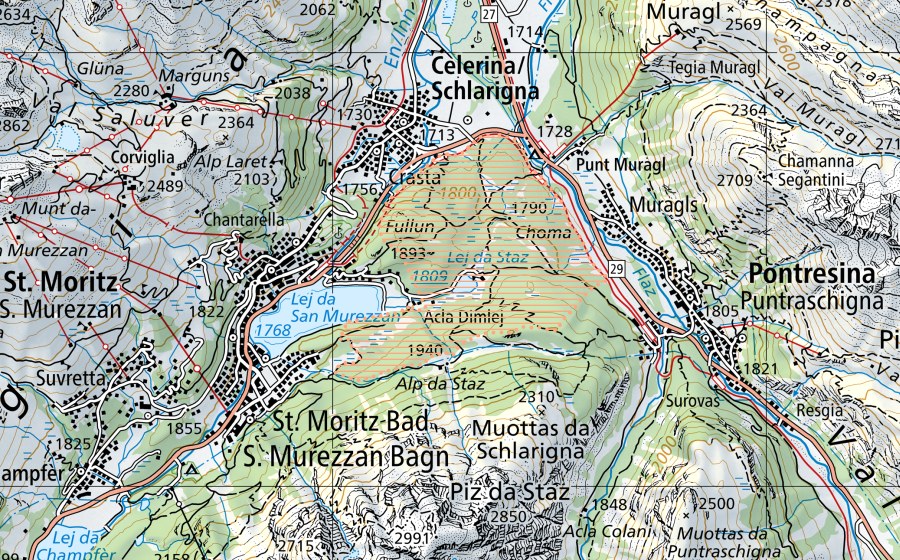 Carte nationale swisstopo avec le périmètre protégé de God da Staz/Stazerwald (Paysage marécageux)