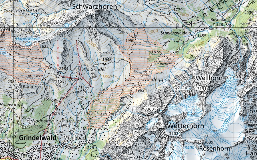 Carte nationale swisstopo avec le périmètre protégé de Grosse Scheidegg (Paysage marécageux)
