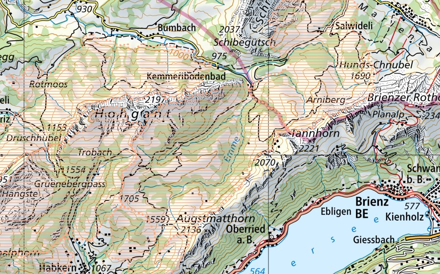 swisstopo national map showing the protected perimeter of Habkern/Sörenberg (Mire landscape)