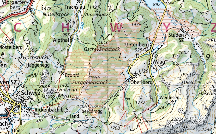 Carte nationale swisstopo avec le périmètre protégé de Ibergeregg (Paysage marécageux)